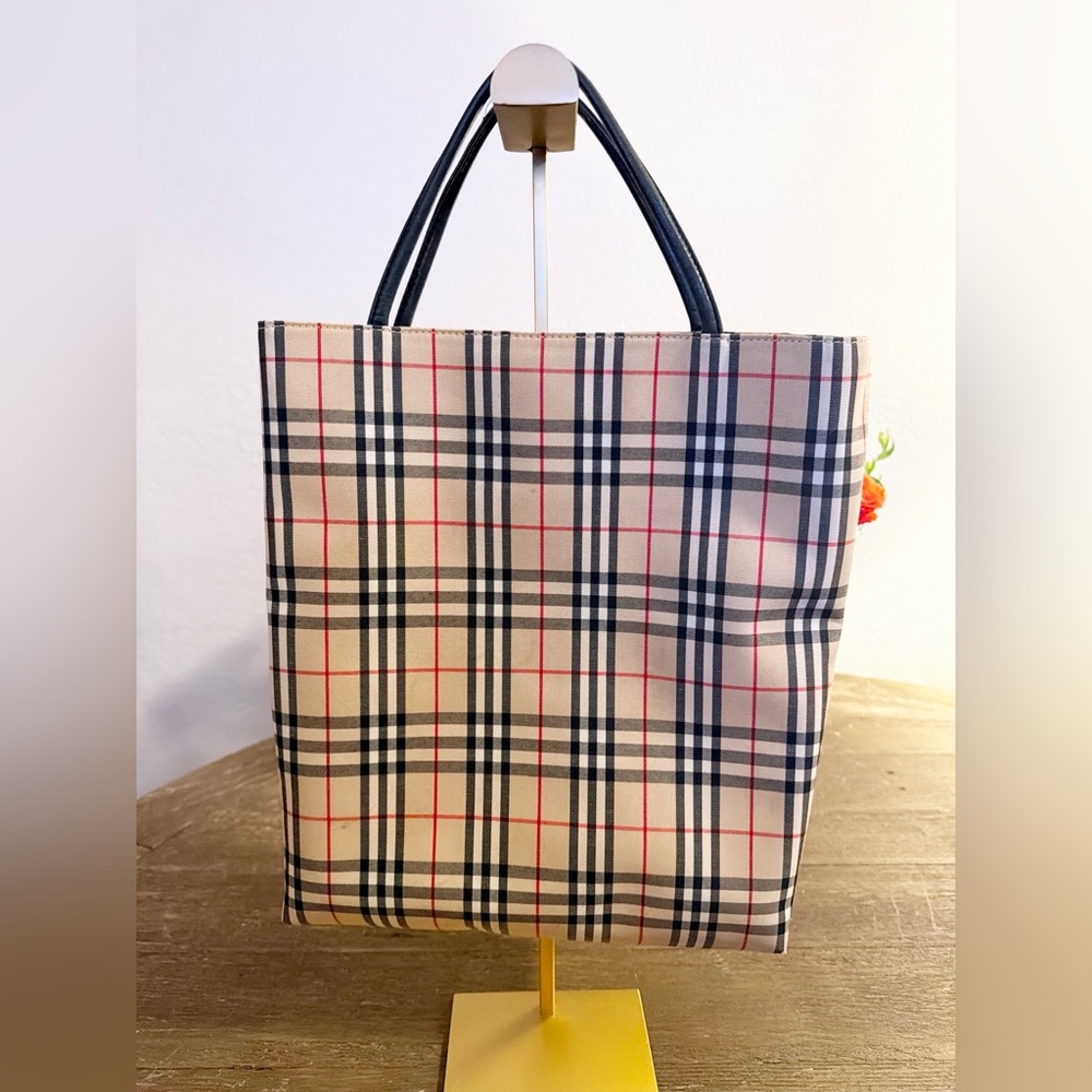 Authentic Burberry Nova Check Canvas Tote Bag | Leather Handles | Classic Plaid